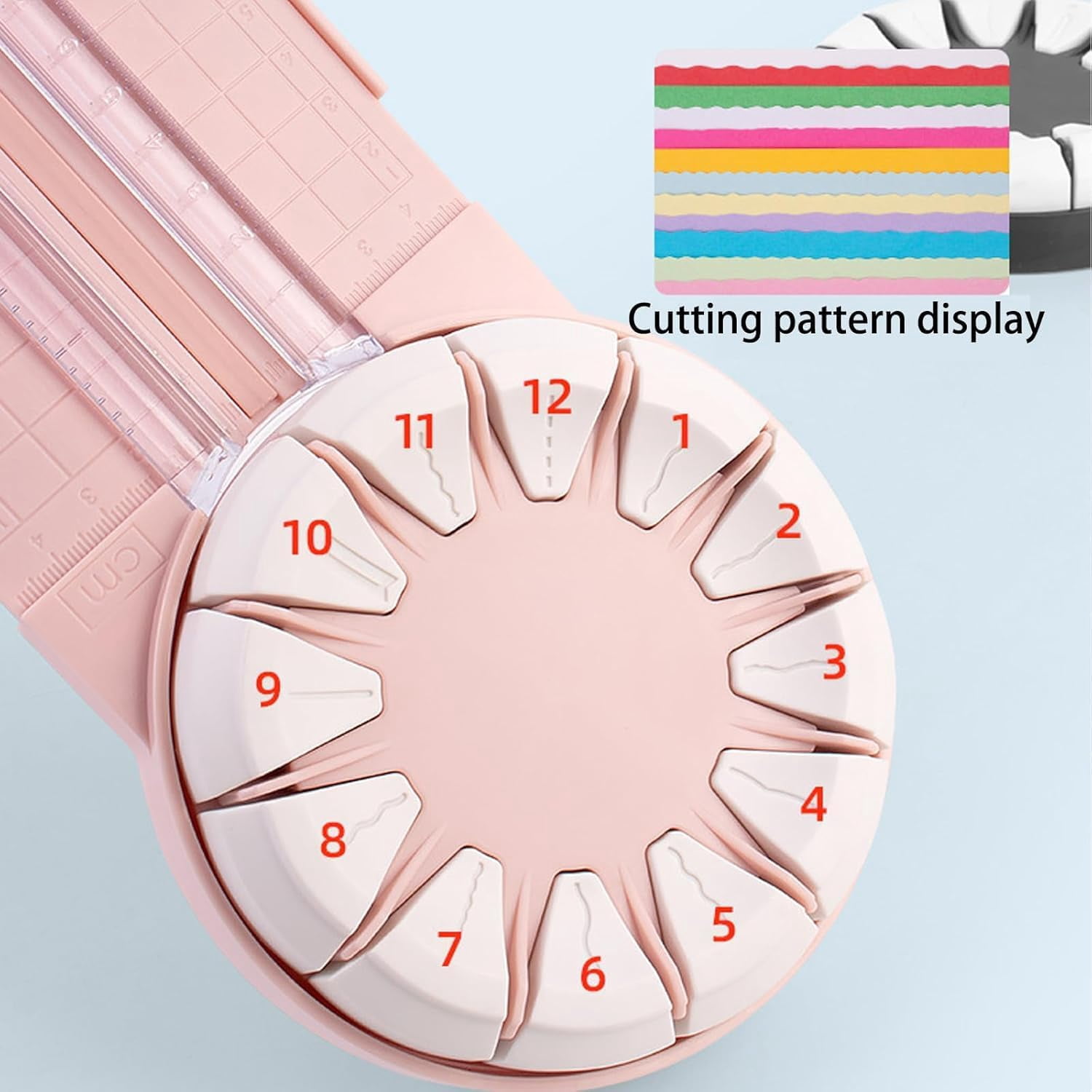 ABPETE Paper Craft Edge Cutter, 12 in 1 Paper Cutter, Rolling Paper Cutter with 12 Cutting Types, Multifunctional Paper Cutter Machine with Measurements for Scrapbooking (Pink)