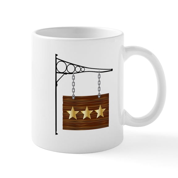 CafePress - 3 Star Hanging Sign Mugs - 11 oz Ceramic Mug - Novelty Coffee Tea Cup