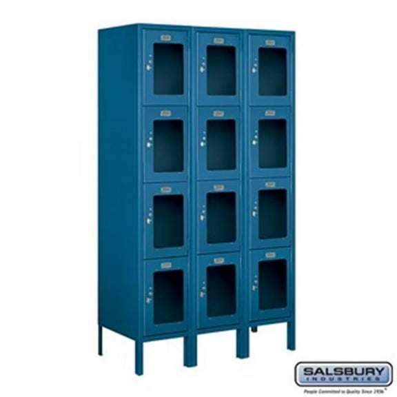 Salsbury S-64355BL-U 3 x 5 x 15 in. Four Tier See Through Metal Locker, Blue - Unassembled