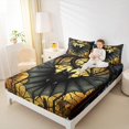 thumbnail image 3 of Homewish Spooky Halloween Bat Cat Bed Sheets,Gothic Stained Glass Full Size Sheets,Black Yellow,4 Pieces,1 Flat Sheet,1 Fitted Sheet and 2 Pillowcases, 3 of 5