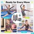 thumbnail image 3 of Girls Gymnastics Leotards Arrow Graffiti Long Sleeve 3-Piece Set with Shorts & Hair Scrunchie, 3 of 8