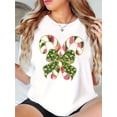thumbnail image 1 of Creative Bow Candy Pattern Printed Women'S Trendy Round Neck Short Sleeve, Simple Casual Sports T-Shirt, Comfortable Summer Top for Holidays., 1 of 7