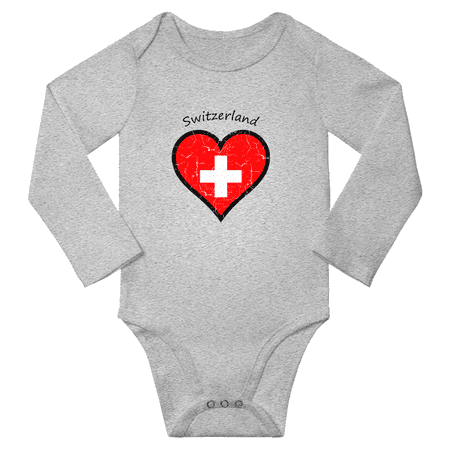 

Switzerland Flag Heart Love Boys Girl Baby Long Sleeve Bodysuit (Gray 6 Months)