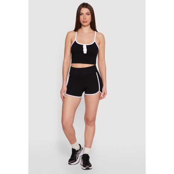 Women's Contrast Piping Ribbed Dolphin Shorts