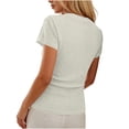 thumbnail image 5 of ClodeEU Women's Square Neck Henley Button Short Sleeve T-Shirt,Slim Fit Solid Color Casual Summer Top White,Women's Plus L, 5 of 6