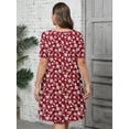 thumbnail image 5 of SHOWMALL Women's Plus Summer Dresses Short Sleeves Floral Casual Midi Dress with Pockets 2X Red Vintage Floral, 5 of 6