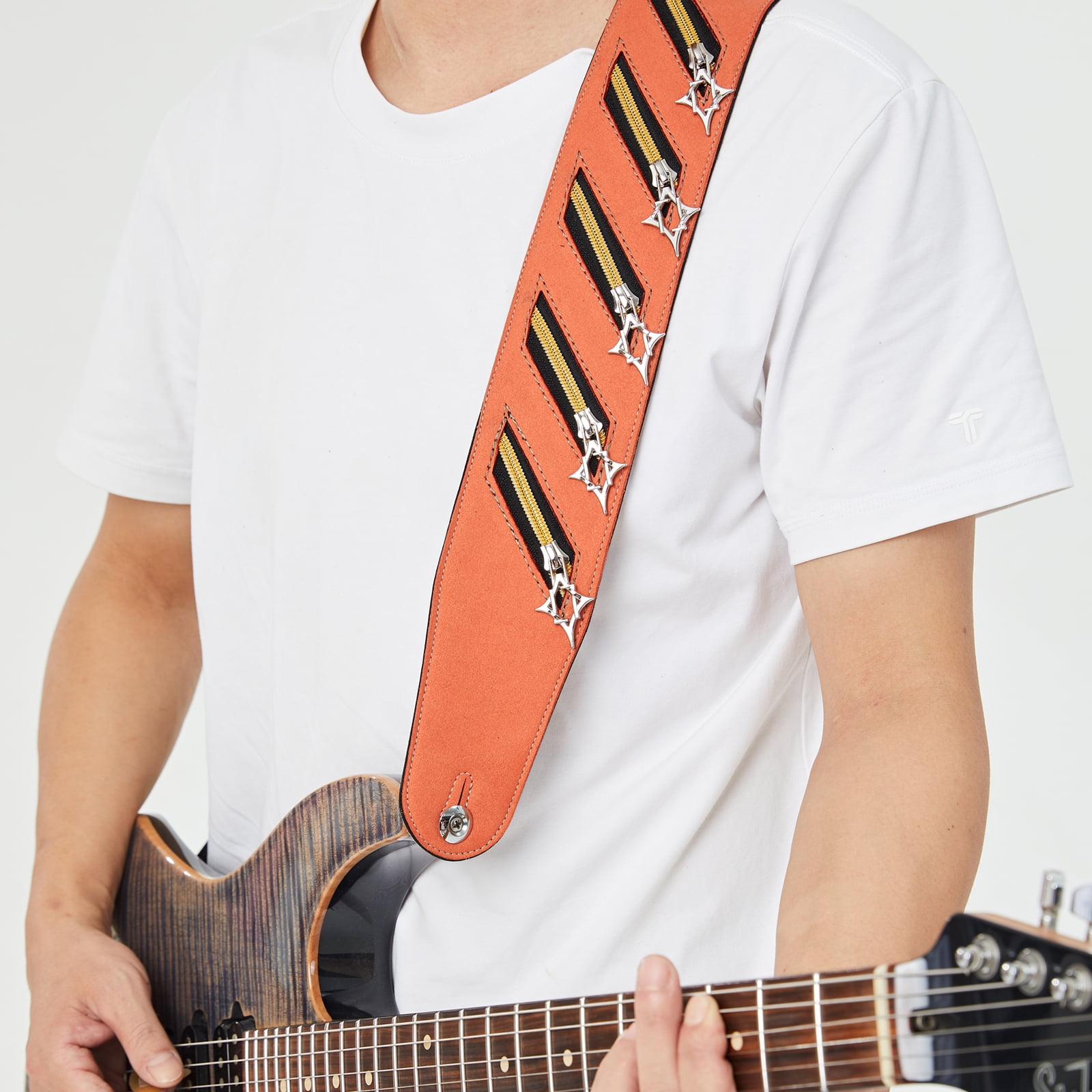 Punk Guitar Strap Microfiber Featuring Metal Studs Decorations Wide Shoulder Design Adjustable Length for Comfortable Use