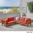 thumbnail image 3 of GDF Studio Ravello Outdoor V-Shaped Acacia Wood Sectional Sofa Set with Cushions, Brown, 3 of 9