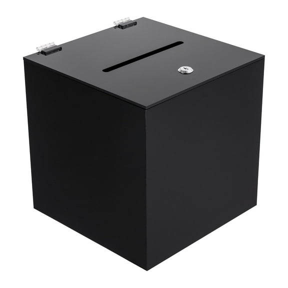 Modern Suggestion Box with Lock Acrylic Donation Box, Black Money Storage Square Container for Voting, Charity