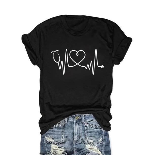 Women's Nurse-Themed Graphic Tee - Casual Crew Neck, Short Sleeve, Cotton, Machine Washable - Perfect for Spring & Summer