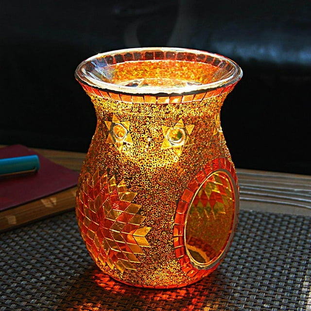 Mosaic Glass Oil Burner Candle Holder Wax Melt Aromatherapy Essential Oil Diffuser Home Decor Orange