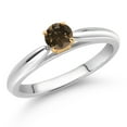 thumbnail image 2 of Gem Stone King 10K White and Yellow Gold Brown Smoky Quartz Solitaire Engagement Ring for Women (0.26 Cttw, Gemstone, Round 4MM, Size 5), 2 of 4