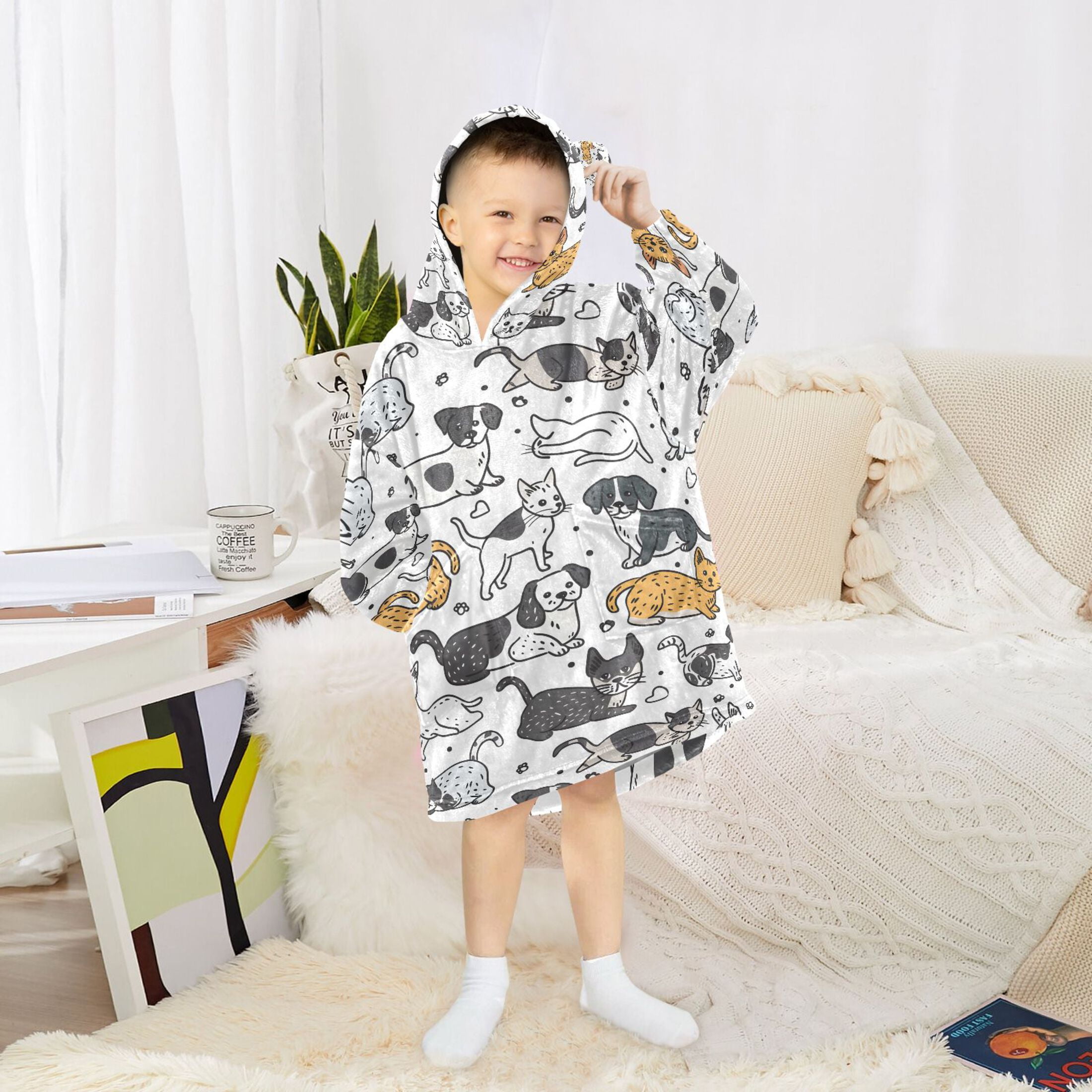joogoo Blanket Hoodie for Cute Dogs Cats Oversize Sweatshirt 3-14 YR L