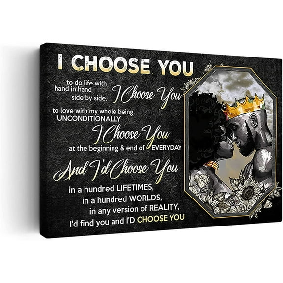 African American Wall Art Black King And Queen Canvas Print Painting Picture Artwork Black Girl Inspirational Quotes Wall Decor For Living Room Bedroom Office Home Decor Framed Ready To Hang 16x24Inch