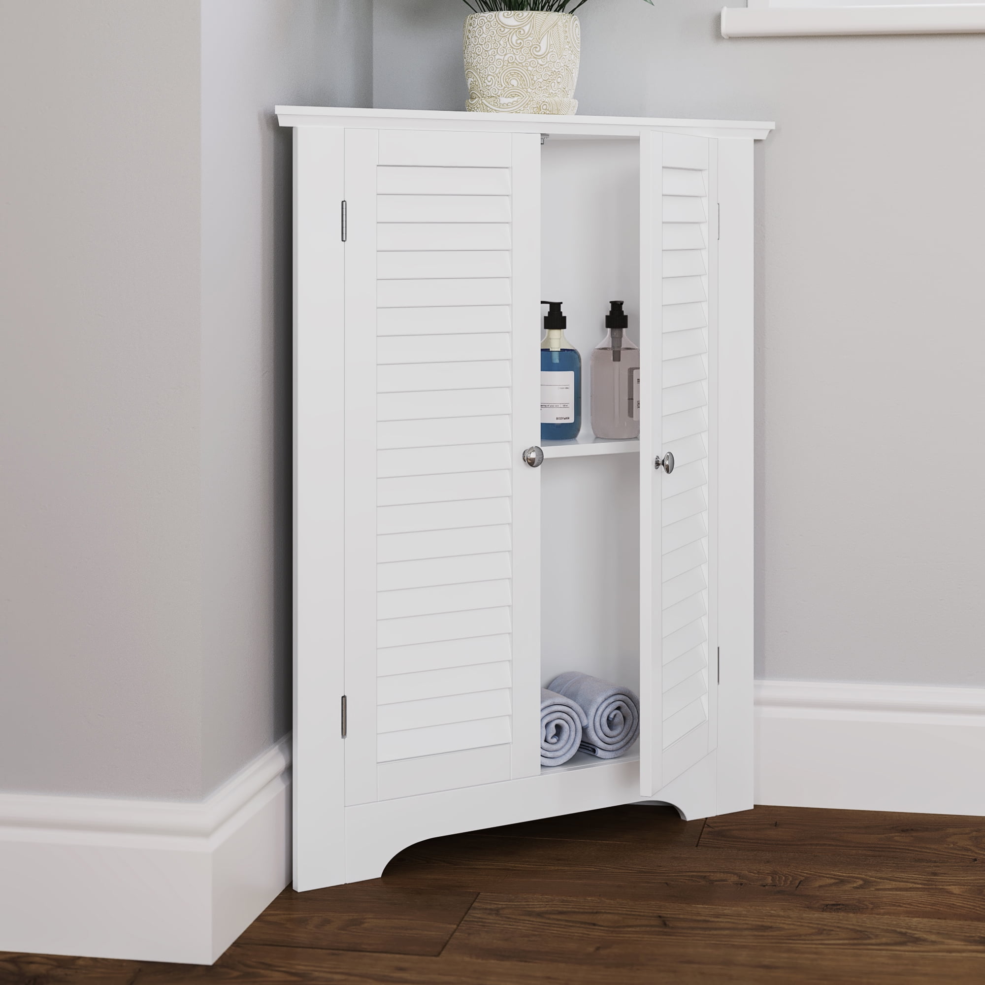 Corner Bathroom 3 Shelf Cabinet Free Standing Space Saver Laundry Room ...