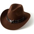 thumbnail image 3 of Women & Men Felt Western Cowboy Hat Classic Roll Up Brim Belt Buckle Cowgirl Fedora Hat, 3 of 6