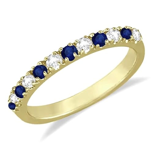 beryl_creation 1.25 Ct Round Cut Blue Sapphire & White Diamond Wedding Engagement Half Band Ring 14K Yellow Gold Plated 925 Sterling Silver For Women's -7.5