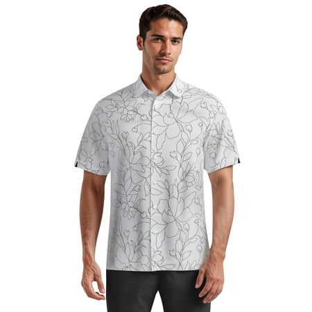 Café Luna Men's and Big Men's Printed Embroidery All-Over Look Short Sleeve Woven Shirt, Sizes S-4X