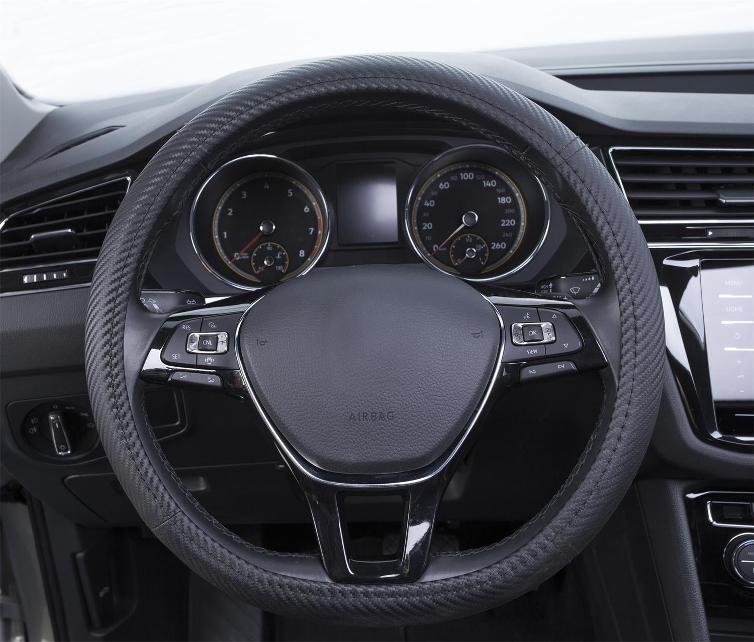 2019 Premium Black Carbon Fiber Leather Steering Wheel Cover Protector Slip-On 