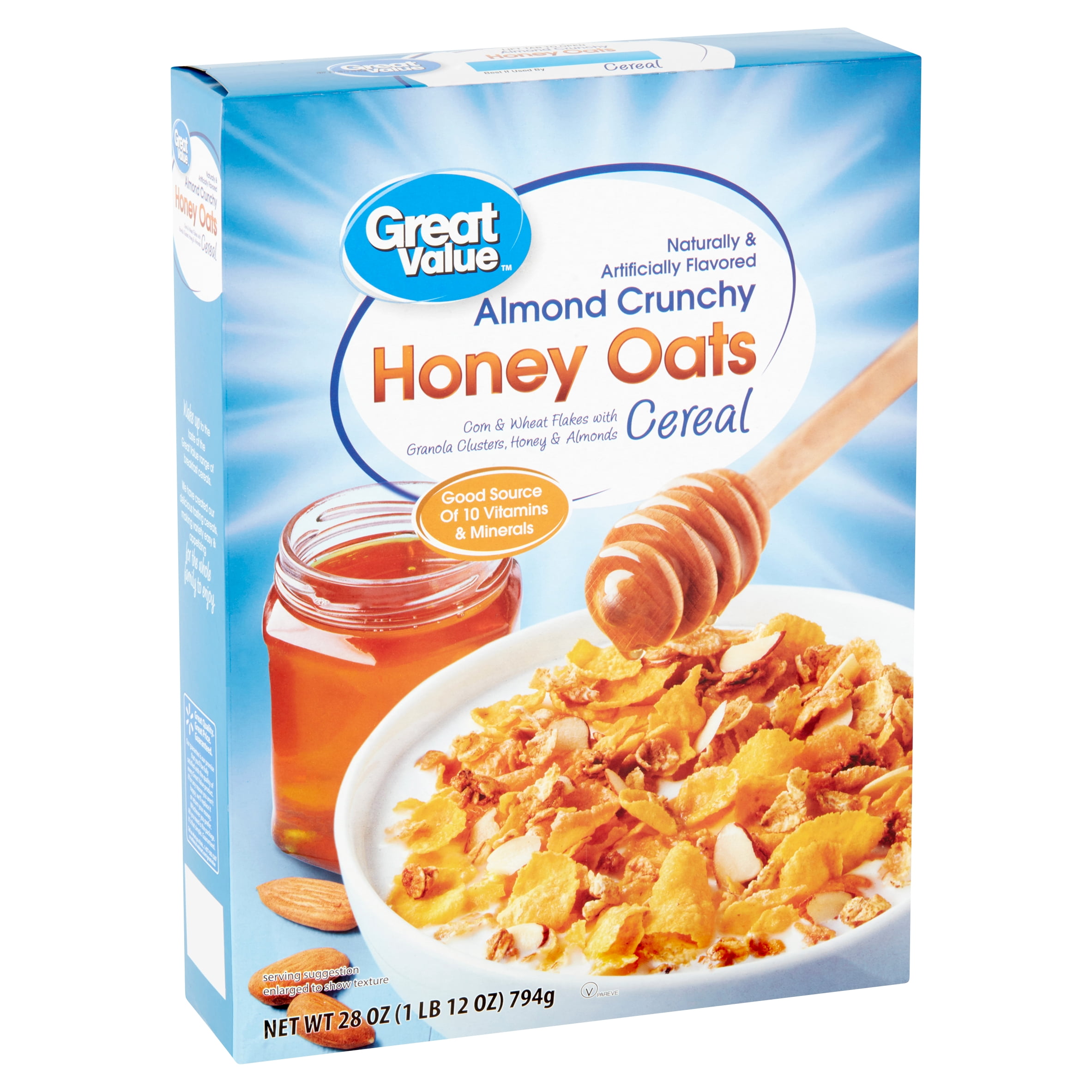 Great Value Almond Crunchy Honey Oats Cereal 28 Oz Walmart Com