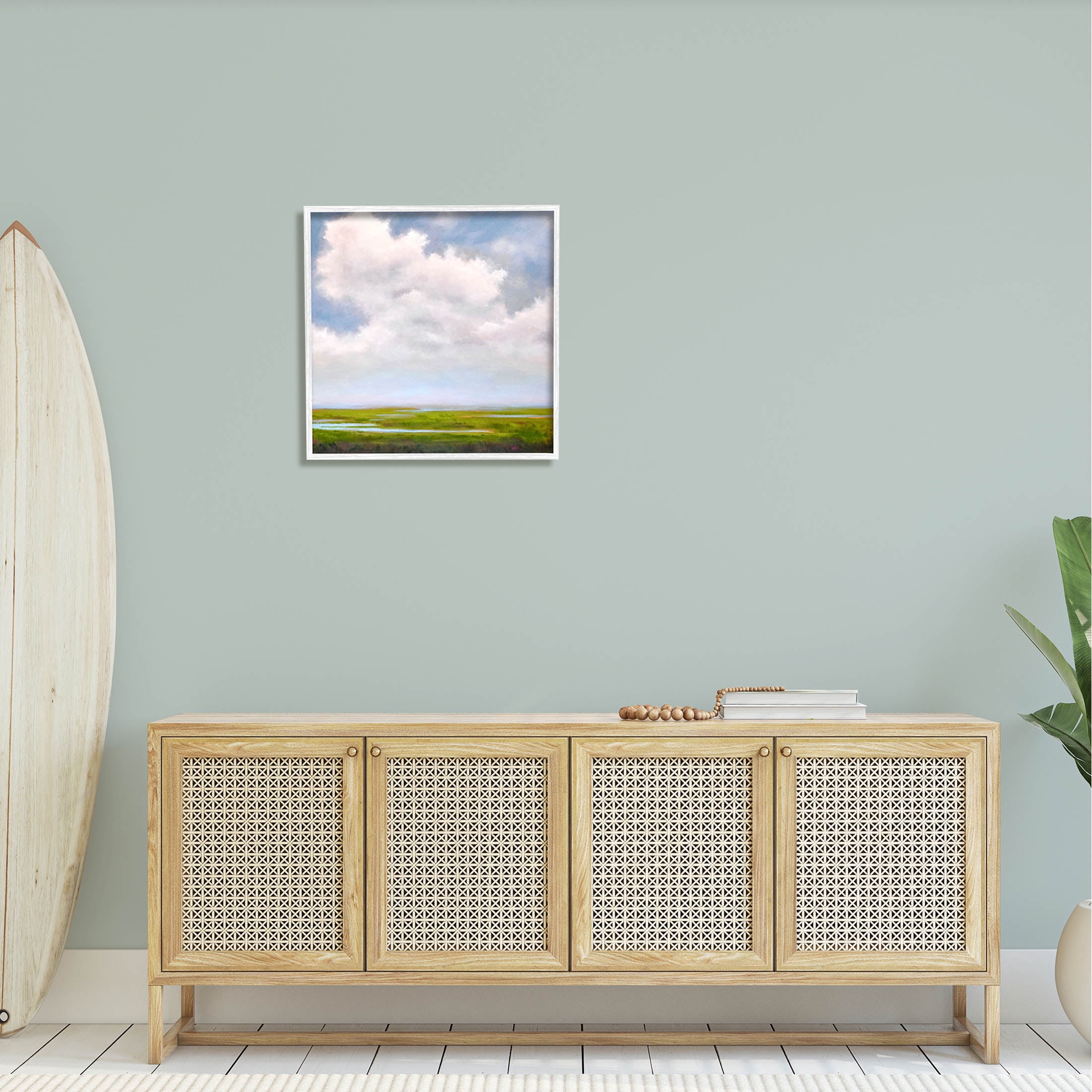 Stupell Industries Panoramic Meadow Horizon Clouds Painting White Framed Art Print Wall Art, Design by Catherine Andersen