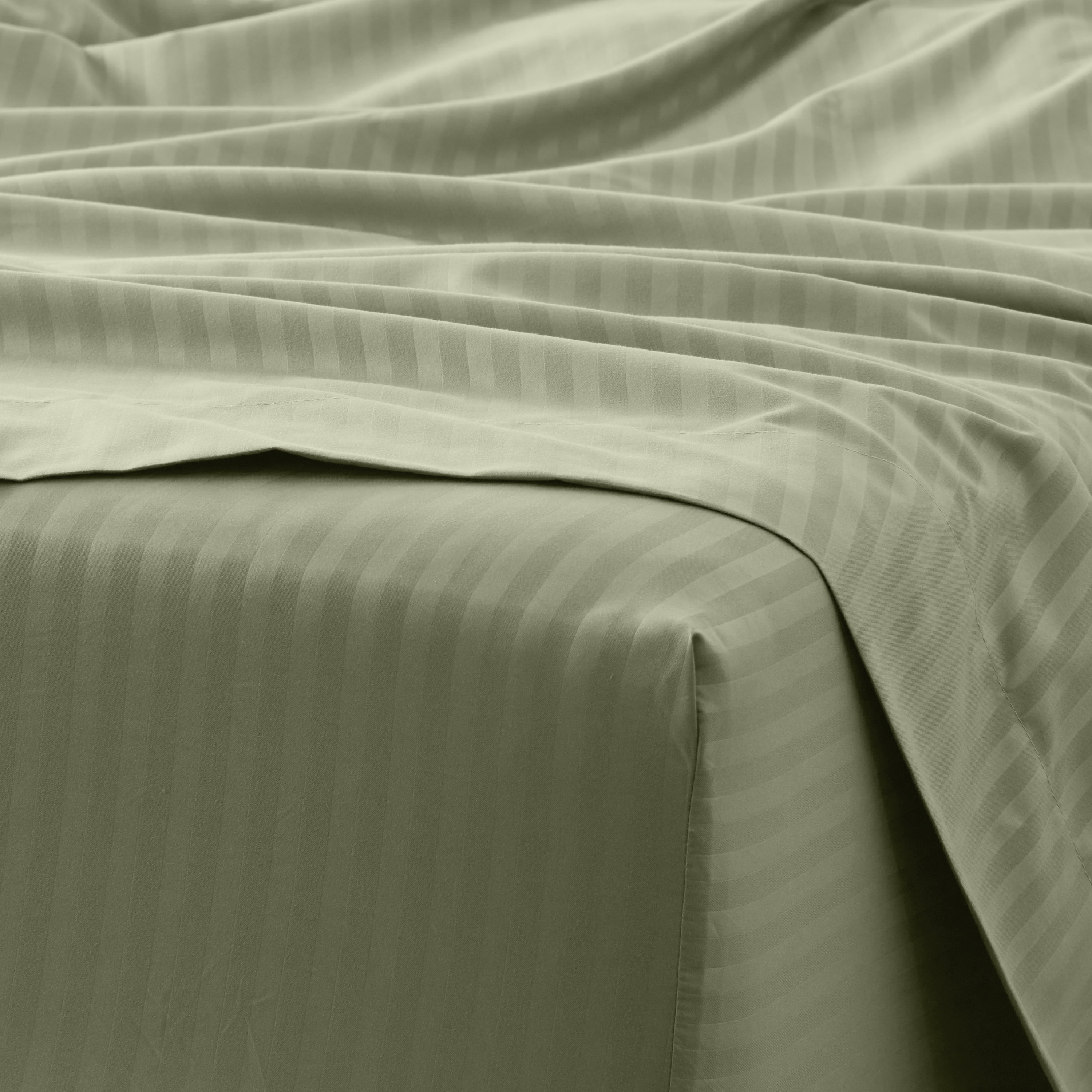 Noble Linens 4 Piece Sage Striped Embossed Bed Sheet Set, Queen