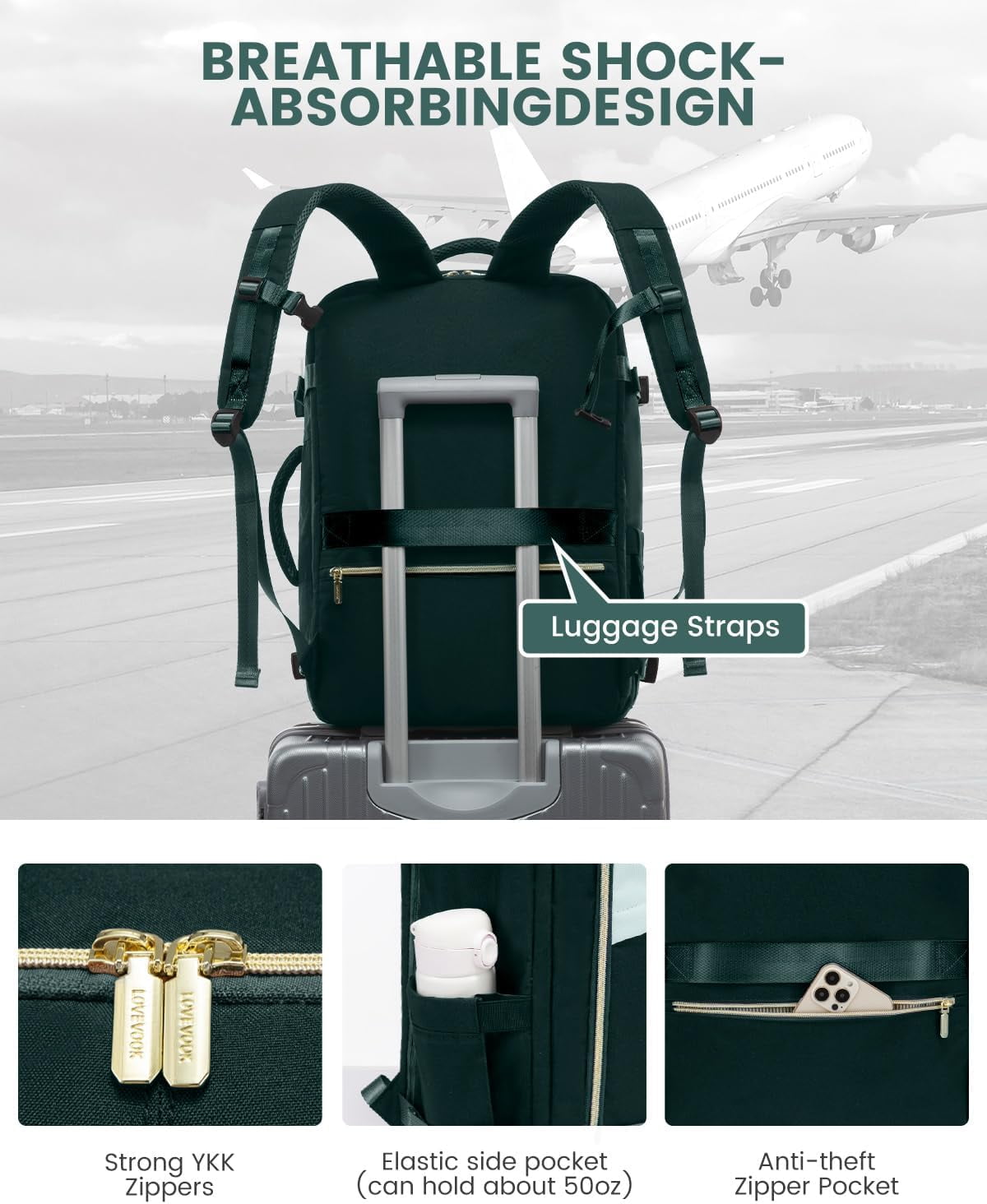 Lovevook Travel Backpack,40L Carry On Luggage Backpack Flight Approved, Large Waterproof Personal Item Bag Hiking Outdoor Weekend Overnighter Bag for Men Women