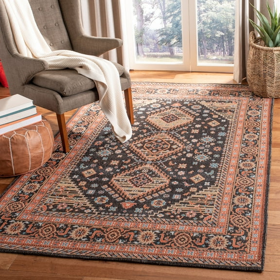 SAFAVIEH Classic Vintage Serrena Oriental Polyester Area Rug, Black/Rust, 4' x 6'