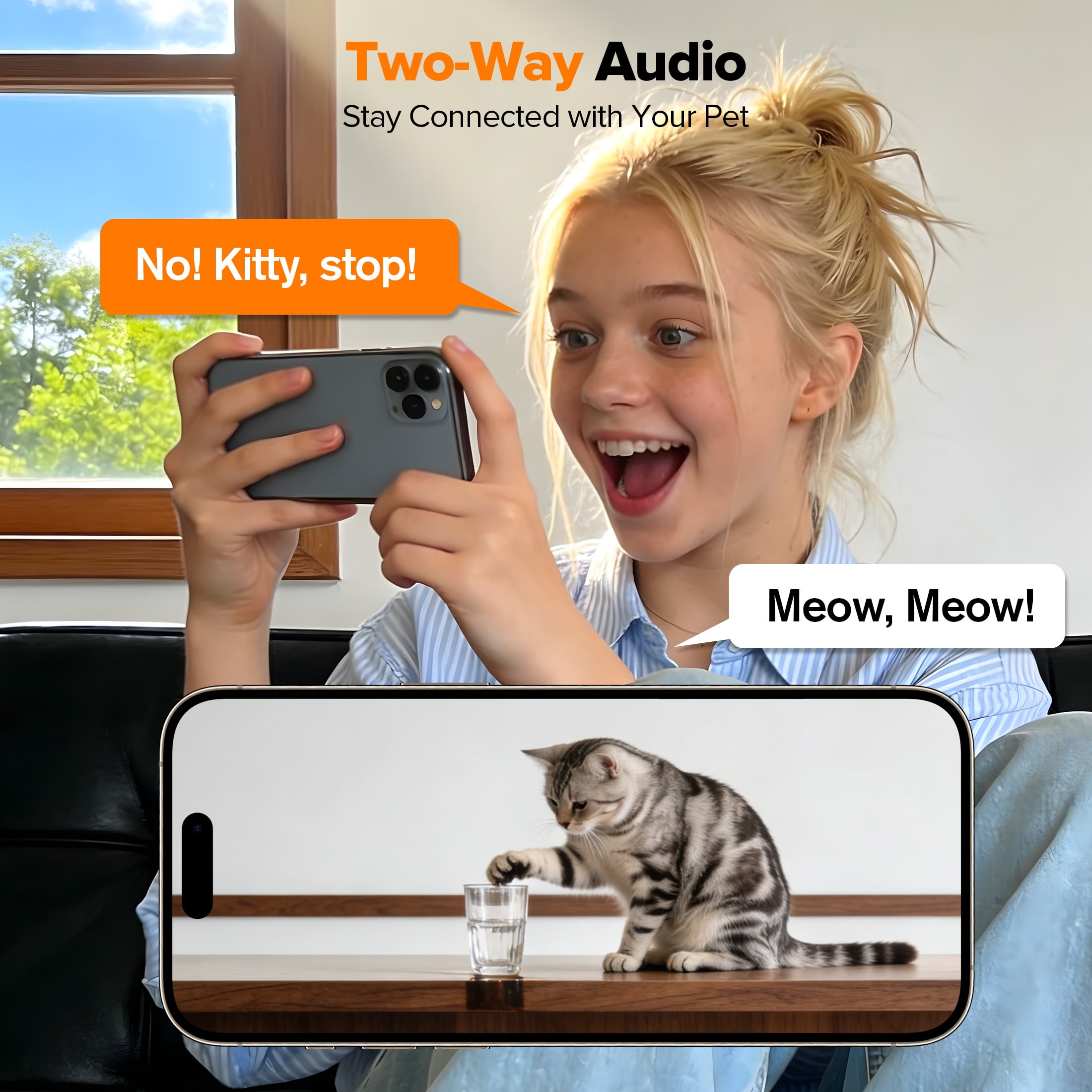 LHRIVER APP Remote Control Automatic Cat Feeder with HD Camera, 2.4G WiFi, 6L/25 Cups Pet Feeder with 304 Stainless Steel Bowl, Dual Power Supply, 2-Way Audio
