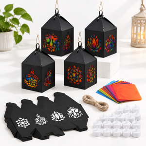 32 Set Diwali DIY Craft Kit Mandala Suncatchers Tissue Paper Lanterns for Group Activities