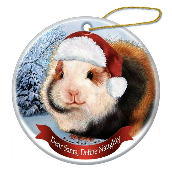 Holiday Pet Gifts Teddy Bear Guinea Pig Santa Hat Porcelain Christmas Ornament