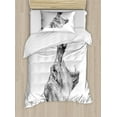 thumbnail image 1 of Hippo Twin Size Duvet Cover Set, Hand-Drawn Pencil Sketch Style Digital Image Hippopotamus Portrait Yawn Figure, Decorative 2 Piece Bedding Set with 1 Pillow Sham, Black and White, by Ambesonne, 1 of 3