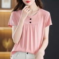thumbnail image 4 of YUGYXL Womens Tops Short Sleeve Shirts Summer Outfits Spring Dressy Casual Clothes Front Pleated Crew Neck Loose Fit Clothing Pink XXXXL, 4 of 5