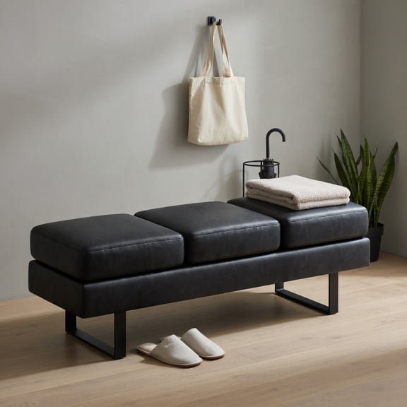 Topcobe Waiting Room Bench Seating Long Bench with Metal Frame Leg, Modern Furniture for Indoor-Black