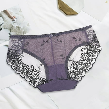

Qazqa Womens Embroidered Panties Lace Mesh Panties Low Waist Briefs Grey XL