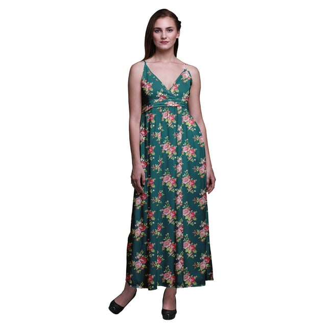 Bimba Robe Longue Maxi d'Été à Imprimé Floral pour Femme à Col en V Tenue de Villégiature de Vacances-Petit