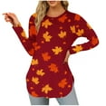 thumbnail image 2 of Ndbuld Long Sleeve Shirts for Women Crewneck Sweatshirt Casual Pullover Ladies Tops and Blouses Red M, 2 of 3