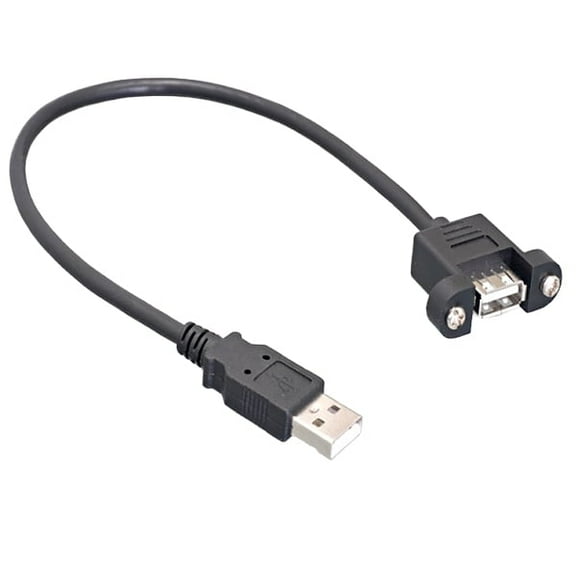 USB 2.0 Panel Mount Extension Cable, Type A Male to Panel Mount Female, Black, 3 Foot