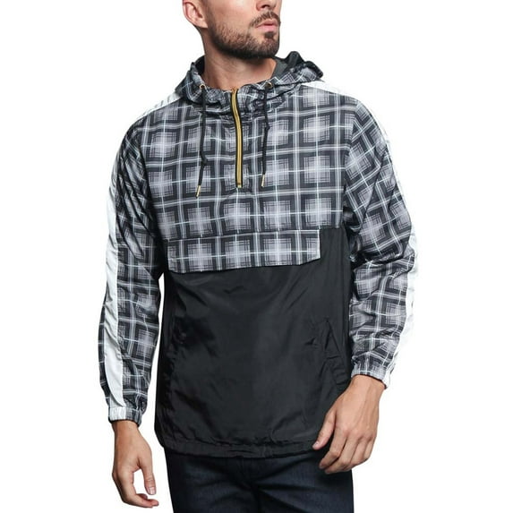 G-Style USA Men's Plaid Checkered Anorak Windbreaker Jacket JK5008 - Black - 4X-Large
