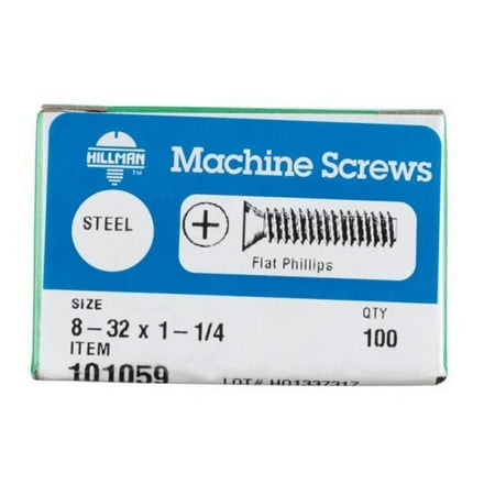 

Hillman No. 8-32 X 1-1/4 in. L Phillips Flat Head Zinc-Plated Steel Machine Screws 100 pk