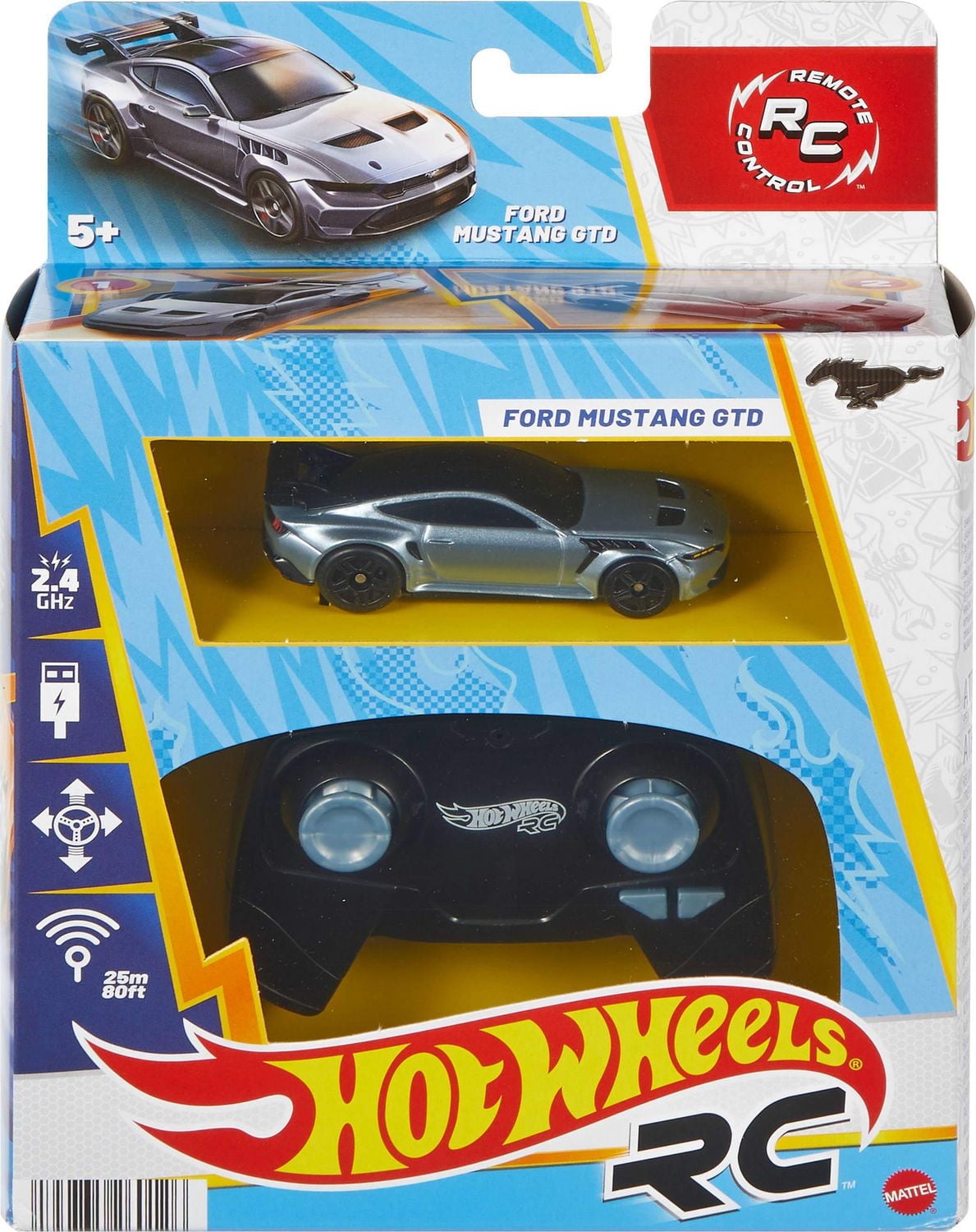 Hot Wheels RC 1:64 Scale Ford Mustang GTD, Battery-Powered Remote-Control Toy Car
