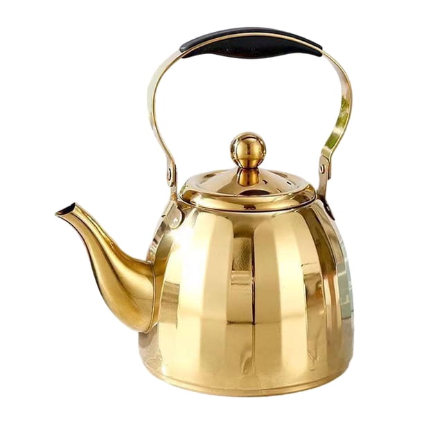 Tetera de acero inoxidable con infusor y colador, hervidor de agua de cocina espesado 1.0L Oro