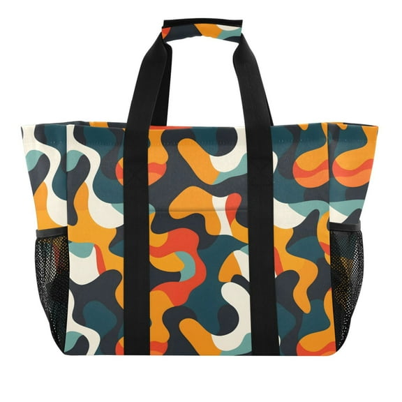 Abstract Shapes Camouflage Reusable Grocery Bags with Handle Side Pocket Waterproof Shopping Portable Tote