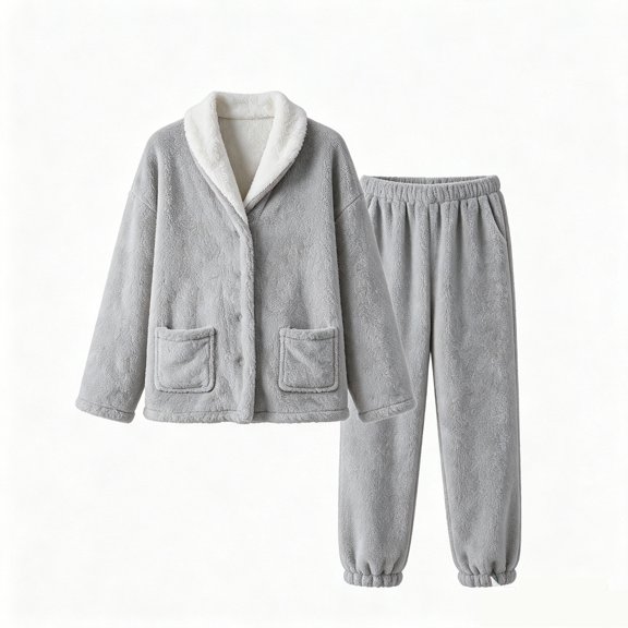 LckLvx Women's Fuzzy Pajamas Set Button down Sleepwear Matching Pants Thick Winter Lounge Sets
