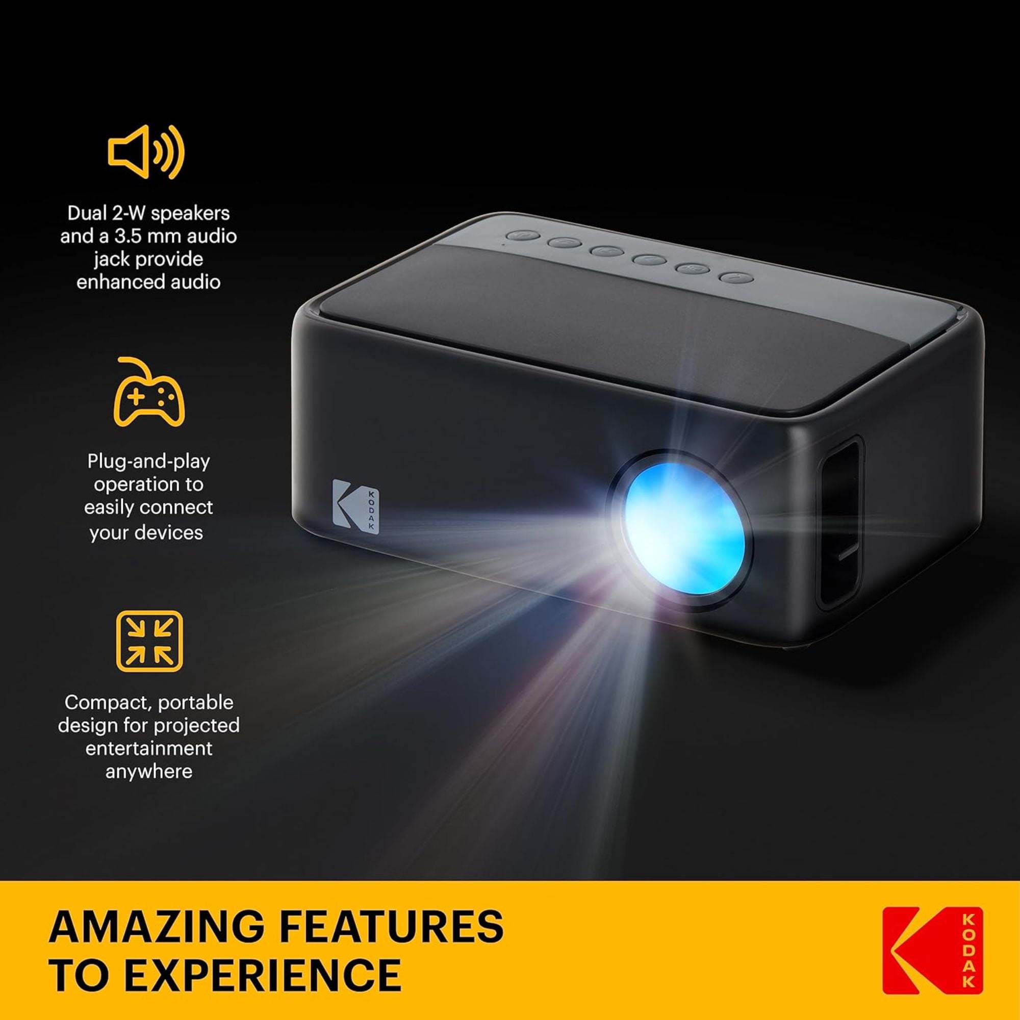 KODAK FLIK X1 Pico Projector with Remote and 2W Speakers