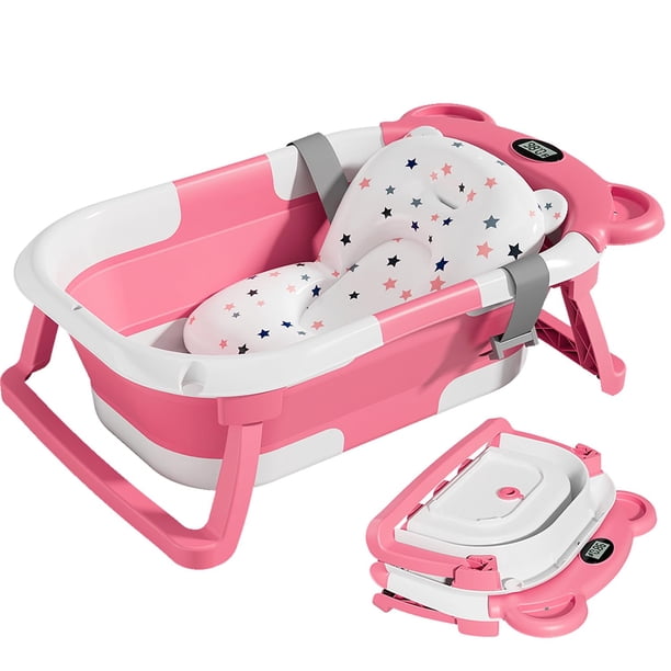Bañera plegable para bebés TPN con cojín suave y termómetro
