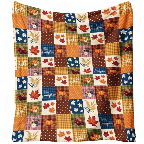 Fall Patch Maple Leaves Pumpkin Flannel Throw Blanket