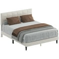 thumbnail image 1 of HOMCOM Queen Bed Frame with Upholstered Headboard Platform Bed Frame Cream, 1 of 10