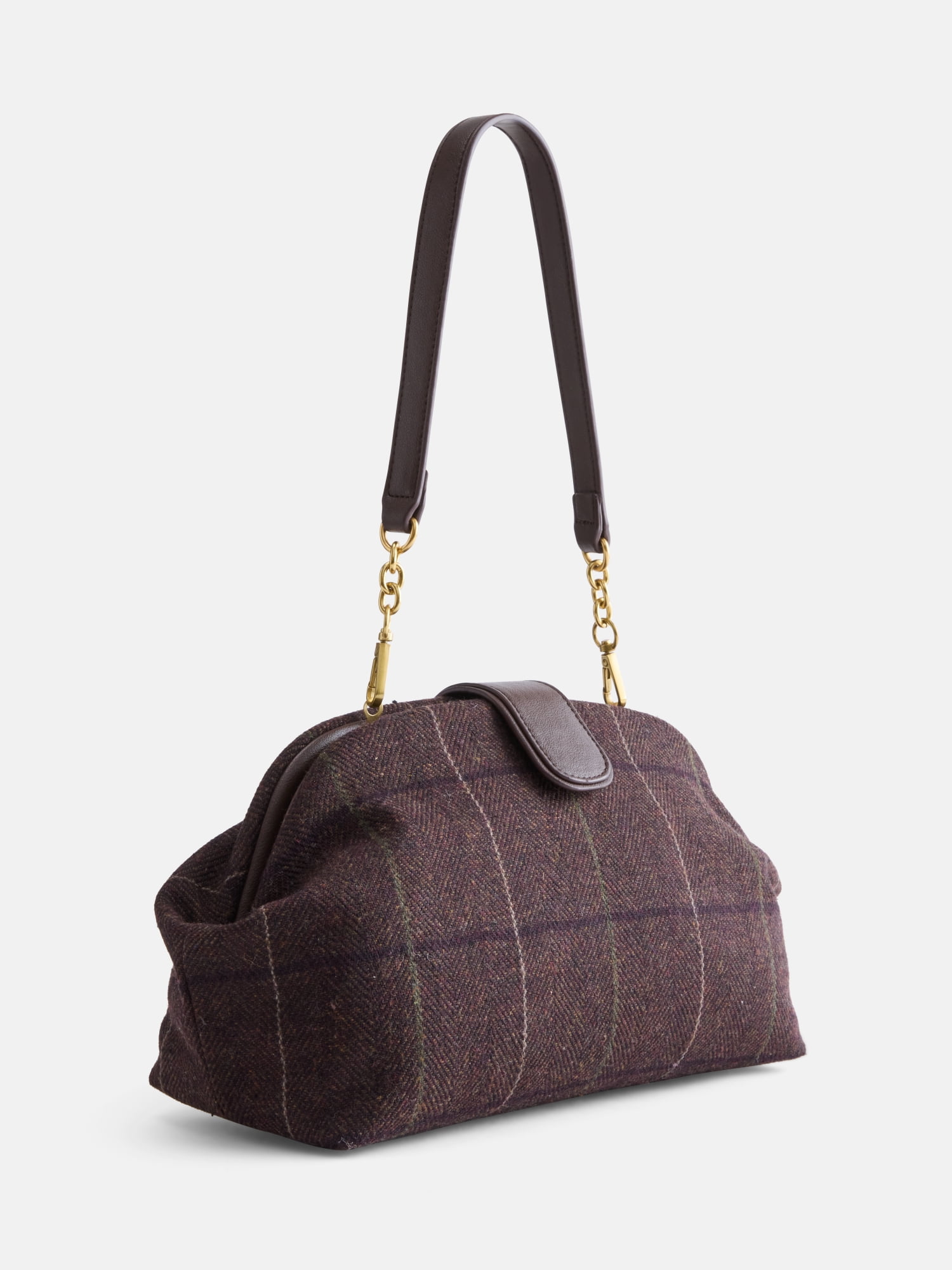 Free Assembly Women's Faux Leather Clutch Handbag, Brown Plaid