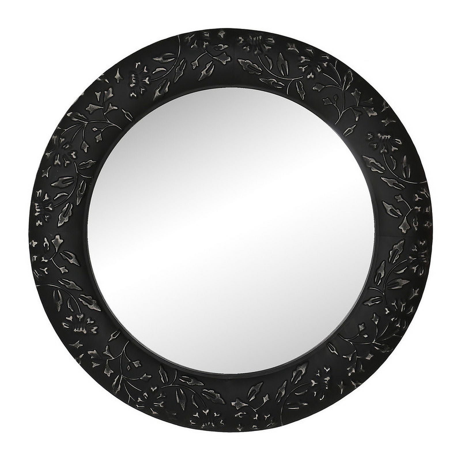 Verdant Bloom Black Floral Wood Farmhouse Wall Mirror